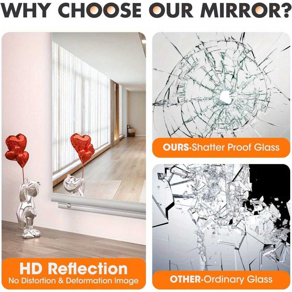 Hasipu Home Gym Mirror Large Full Body Mirror for Yoga, Large Wall Mirror Full Length for Fitness, Garage, Dance Studio, 0.16in Tempered Glass Frameless Mirror-1pc/2pcs/3pcs