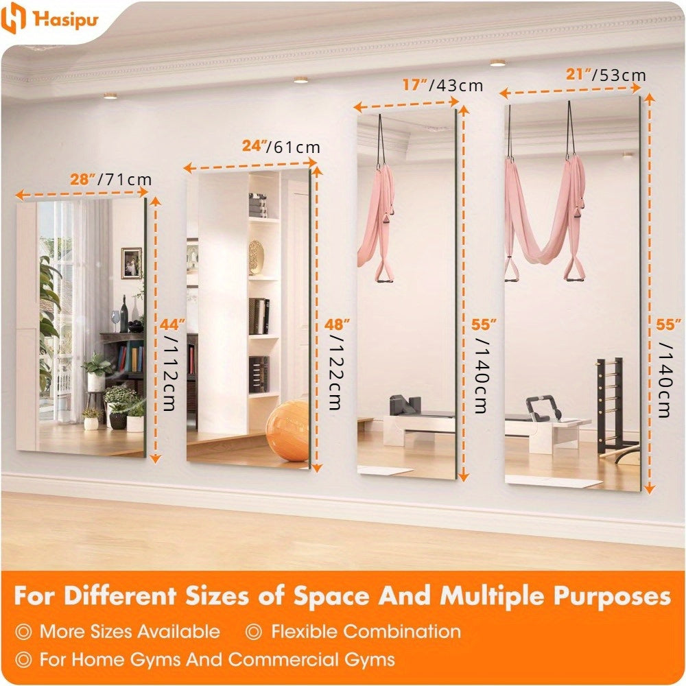 Hasipu Home Gym Mirror Large Full Body Mirror for Yoga, Large Wall Mirror Full Length for Fitness, Garage, Dance Studio, 0.16in Tempered Glass Frameless Mirror-1pc/2pcs/3pcs