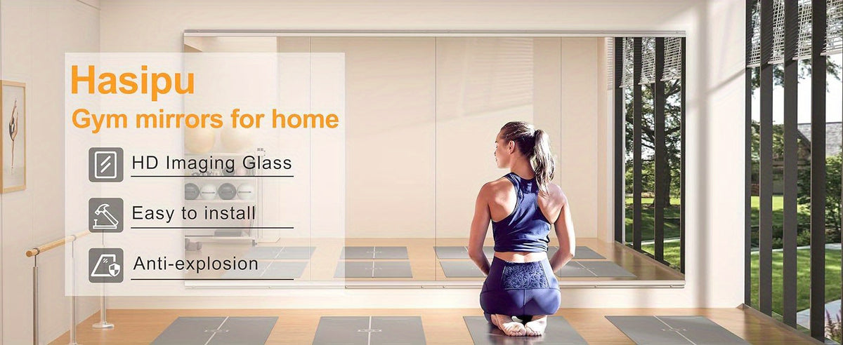 Hasipu Home Gym Mirror Large Full Body Mirror for Yoga, Large Wall Mirror Full Length for Fitness, Garage, Dance Studio, 0.16in Tempered Glass Frameless Mirror-1pc/2pcs/3pcs