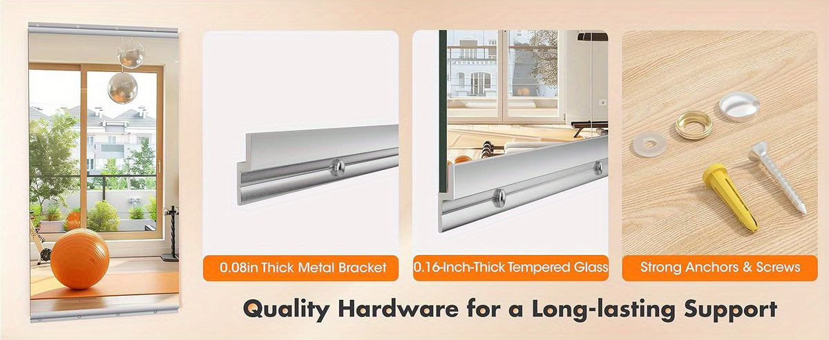 Hasipu Home Gym Mirror Large Full Body Mirror for Yoga, Large Wall Mirror Full Length for Fitness, Garage, Dance Studio, 0.16in Tempered Glass Frameless Mirror-1pc/2pcs/3pcs