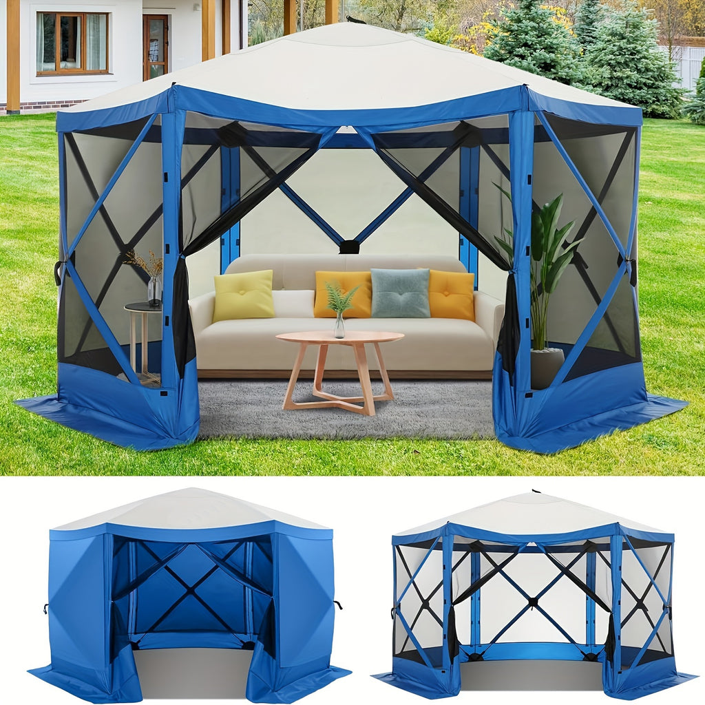 Pop-up Gazebo, 12x12ft Camping Gazebo, Outdoor Screen Gazebo, with Side Walls, Portable Hub Tent, with Tote Bag And Ground Stake