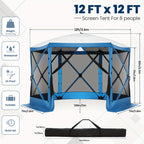 Pop-up Gazebo, 12x12ft Camping Gazebo, Outdoor Screen Gazebo, with Side Walls, Portable Hub Tent, with Tote Bag And Ground Stake