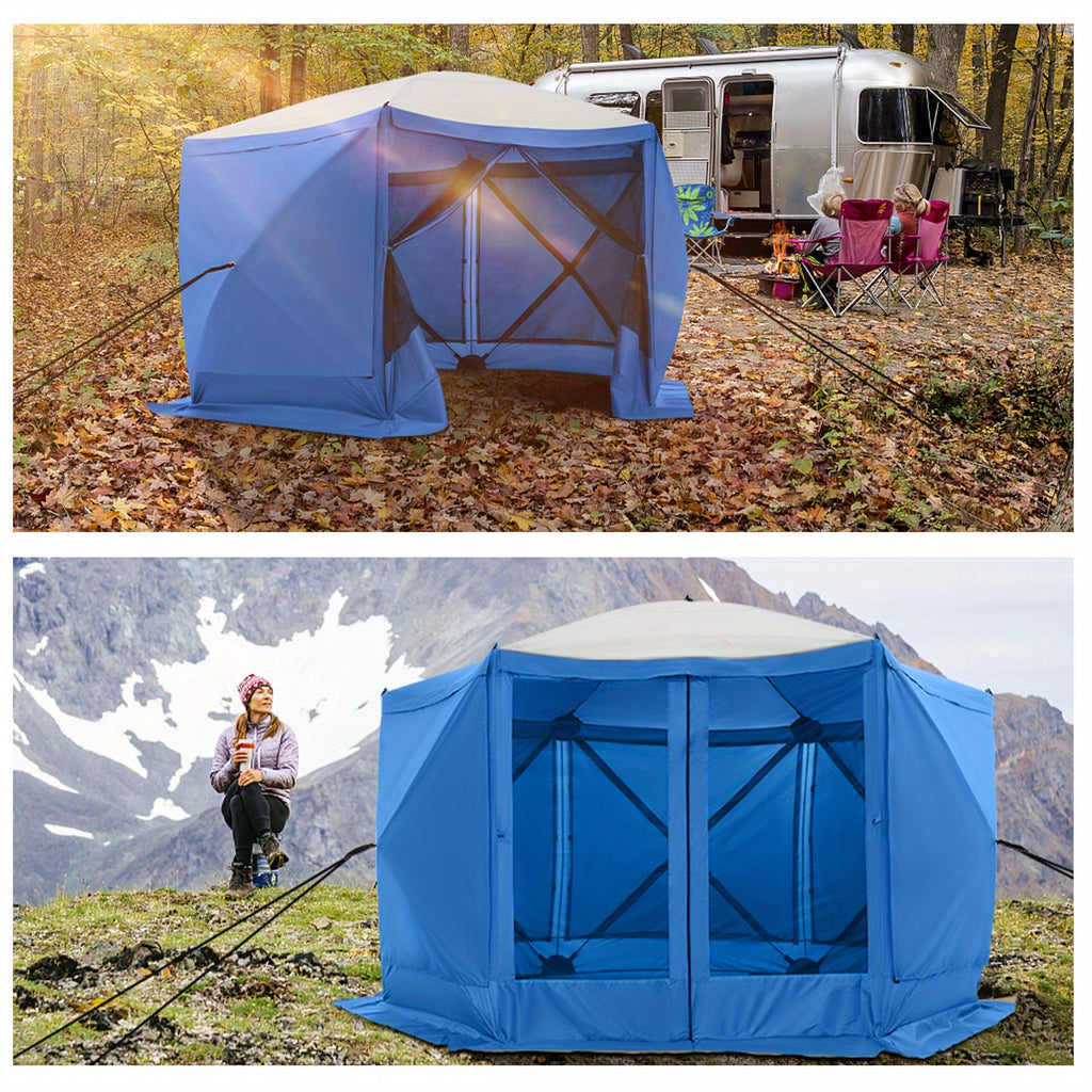 Pop-up Gazebo, 12x12ft Camping Gazebo, Outdoor Screen Gazebo, with Side Walls, Portable Hub Tent, with Tote Bag And Ground Stake