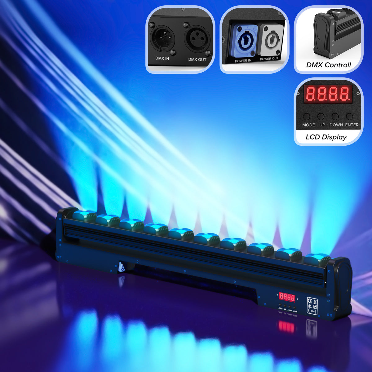 [Christmas Wedding] 250W 10Leds RGBW Stage Light Bar, Moving Head DMX Light Bar, DJ Lights Bar, 150 Degree Rotation Beam Wall Washer Light with DMX512 Control Auto Sound Activated for Christmas Wedding