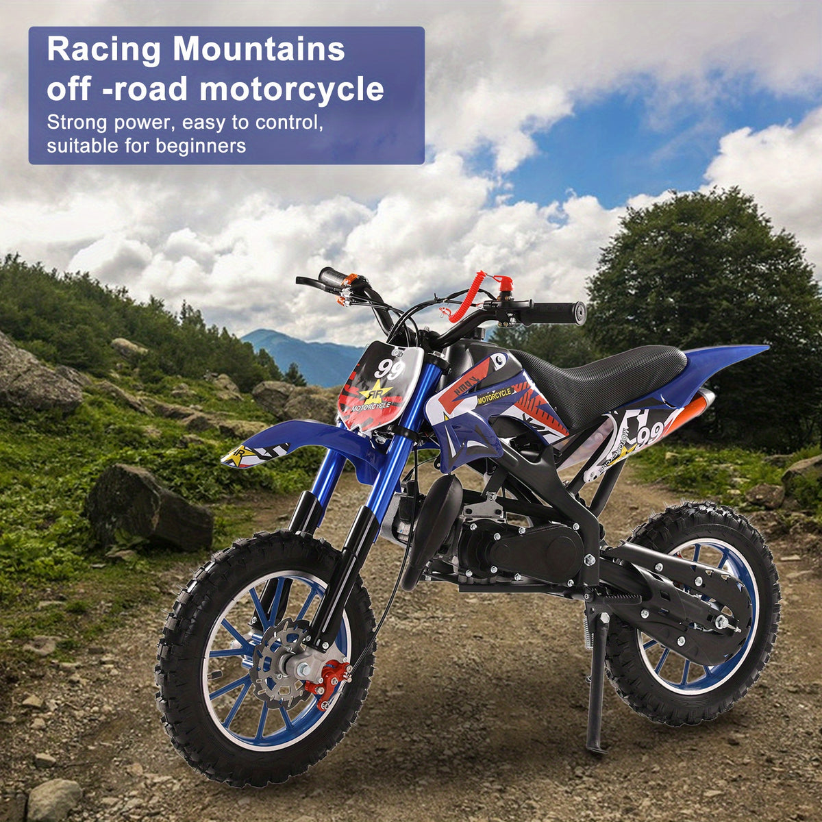 Dirt Bike, Mini Mountain Motorcycle, Gas-Powered Dirt Bike, 2 Stroke Ride on Bike, Pocket Motorcycle with Front And Rear Disc Brakes, Top Speed of 25Mph, 50CC Dirt Bike, Birthday Gift, Without Battery
