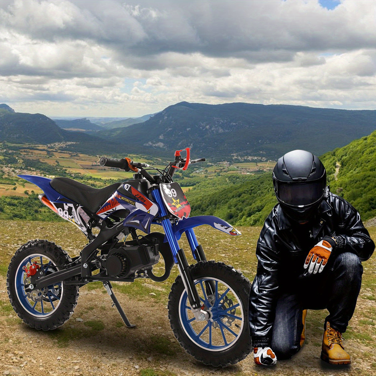Dirt Bike, Mini Mountain Motorcycle, Gas-Powered Dirt Bike, 2 Stroke Ride on Bike, Pocket Motorcycle with Front And Rear Disc Brakes, Top Speed of 25Mph, 50CC Dirt Bike, Birthday Gift, Without Battery