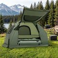 MULTIGOT Outdoor Foldable Camping Tent Cot, 5-In-1 Elevated Camping Tent W/ Sleeping Bag, Air Mattress, Pillow, Sunshade, Portable Single Sleeping Cot W/ Carry Bag for Hiking, Travel, Picnic