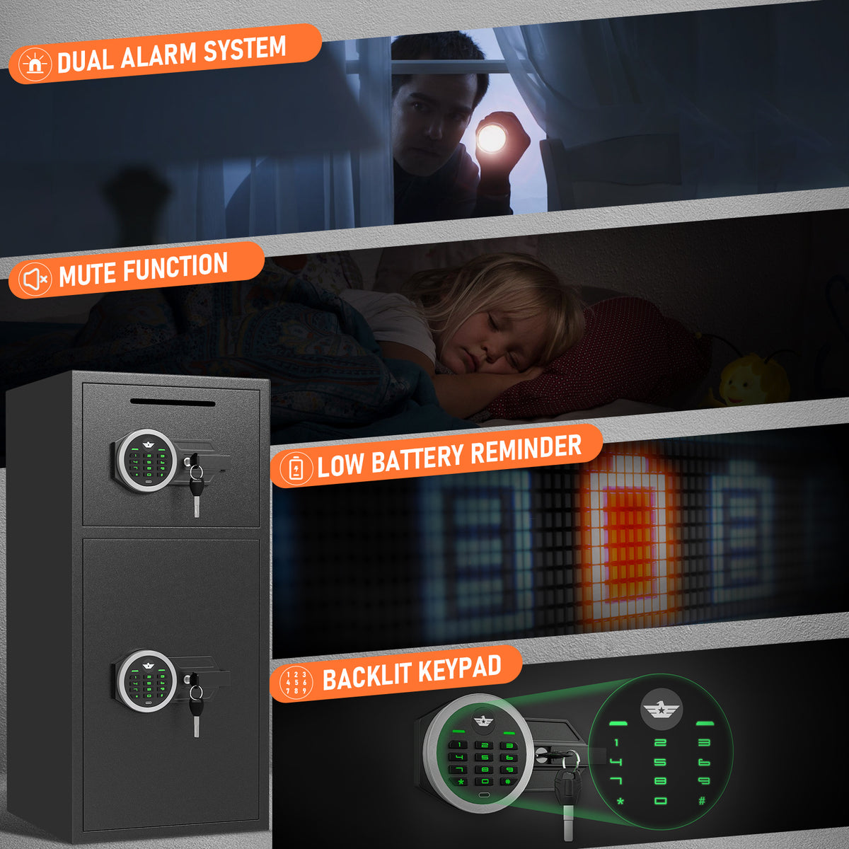 Kavey 6. 0 Cubic Foot Extra Large Home Safe Box Fireproof, Digital Home Security Safe Box with Deposit Slot & Metal Storage Box, Soft Lining Money Safe with Backlit Keypad & Dual Alarm for Home Office