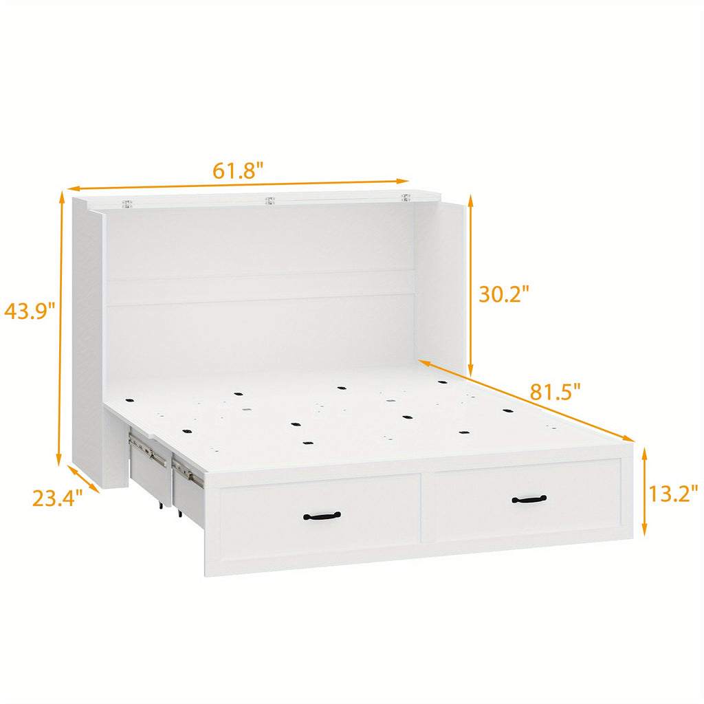 Murphy Bed Chest with Charging Station & Drawer, Murphy Chest Bed Space-Saving Folding Murphy Bed, White