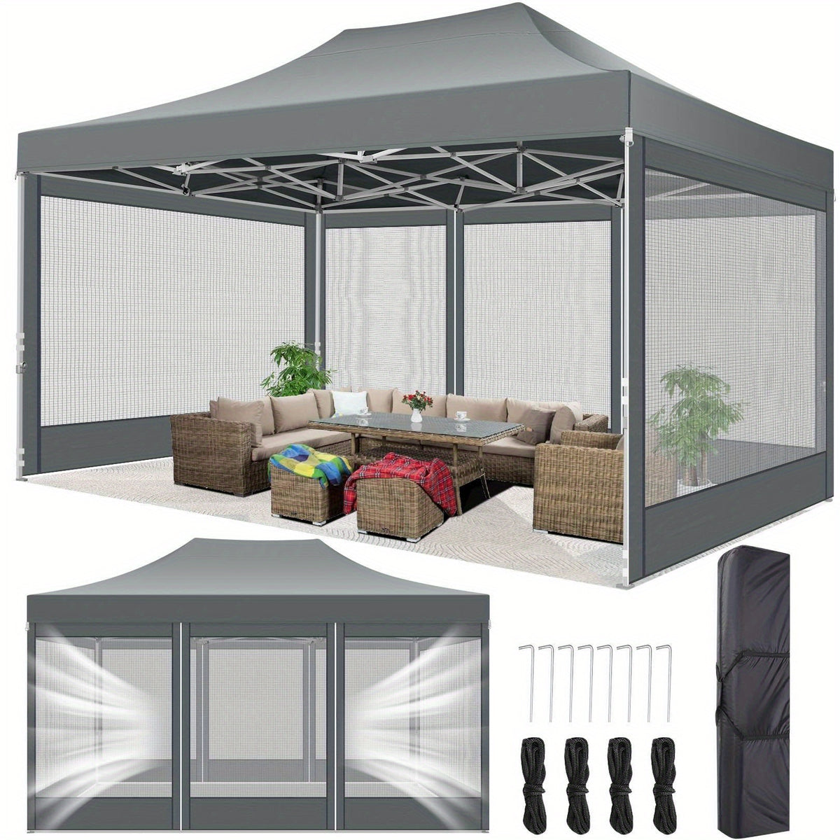 10x15ft Pop Up Tent, Canopy with Side Walls and Mesh, Includes Handbag, Enhanced Construction for Strength & Stability, Easy Setup, Perfect for Parties in Gardens, Lawns, Terraces, and Outdoor Festivals