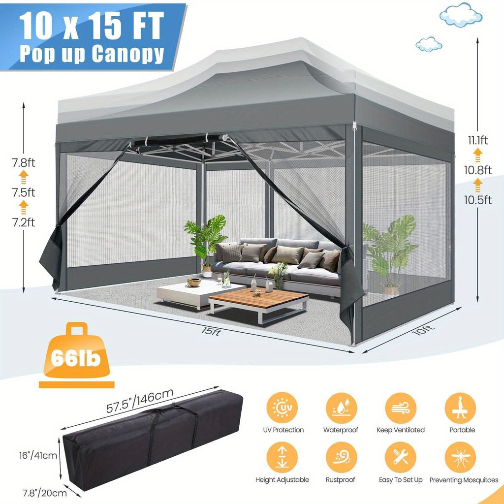 10x15ft Pop Up Tent, Canopy with Side Walls and Mesh, Includes Handbag, Enhanced Construction for Strength & Stability, Easy Setup, Perfect for Parties in Gardens, Lawns, Terraces, and Outdoor Festivals