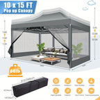 10x15ft Pop Up Tent, Canopy with Side Walls and Mesh, Includes Handbag, Enhanced Construction for Strength & Stability, Easy Setup, Perfect for Parties in Gardens, Lawns, Terraces, and Outdoor Festivals