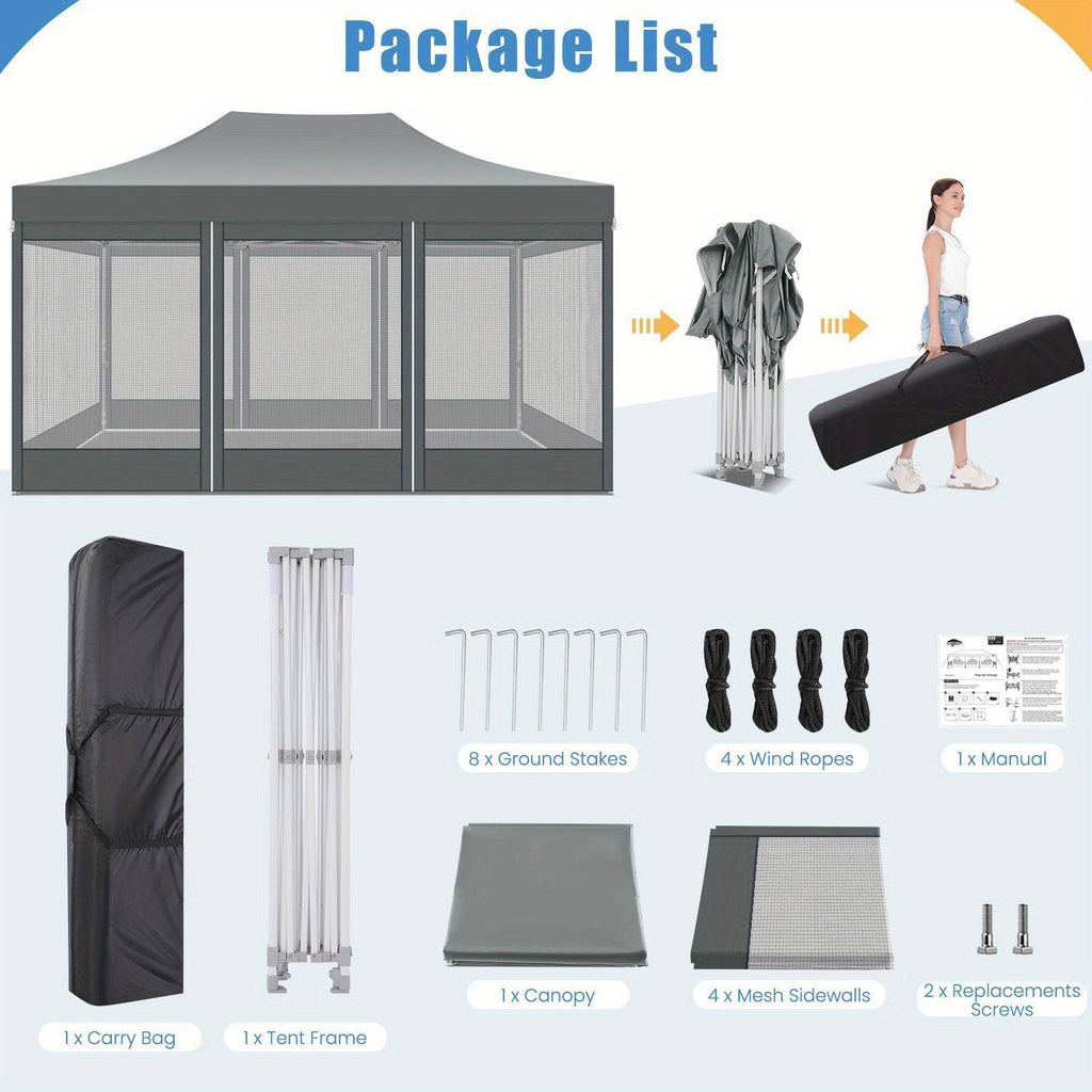 10x15ft Pop Up Tent, Canopy with Side Walls and Mesh, Includes Handbag, Enhanced Construction for Strength & Stability, Easy Setup, Perfect for Parties in Gardens, Lawns, Terraces, and Outdoor Festivals