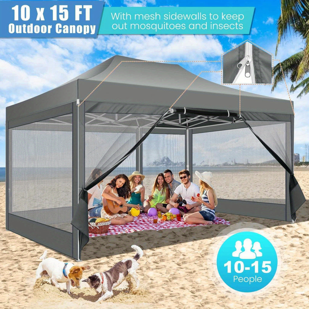 10x15ft Pop Up Tent, Canopy with Side Walls and Mesh, Includes Handbag, Enhanced Construction for Strength & Stability, Easy Setup, Perfect for Parties in Gardens, Lawns, Terraces, and Outdoor Festivals