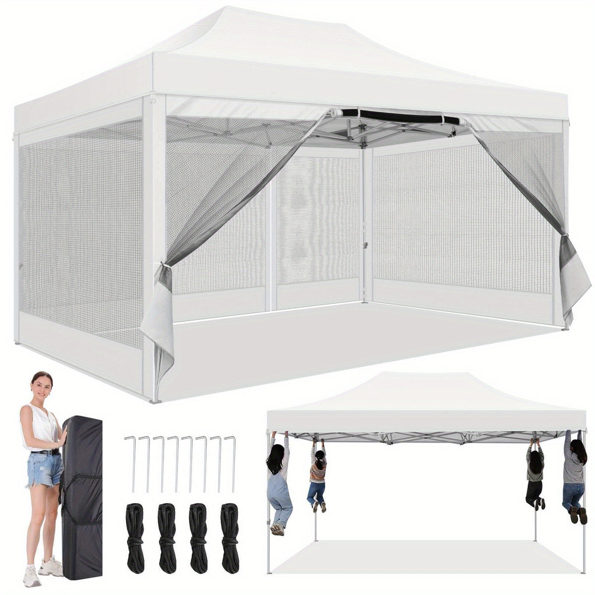 10x15ft Pop Up Tent, Canopy with Side Walls and Mesh, Includes Handbag, Enhanced Construction for Strength & Stability, Easy Setup, Perfect for Parties in Gardens, Lawns, Terraces, and Outdoor Festivals