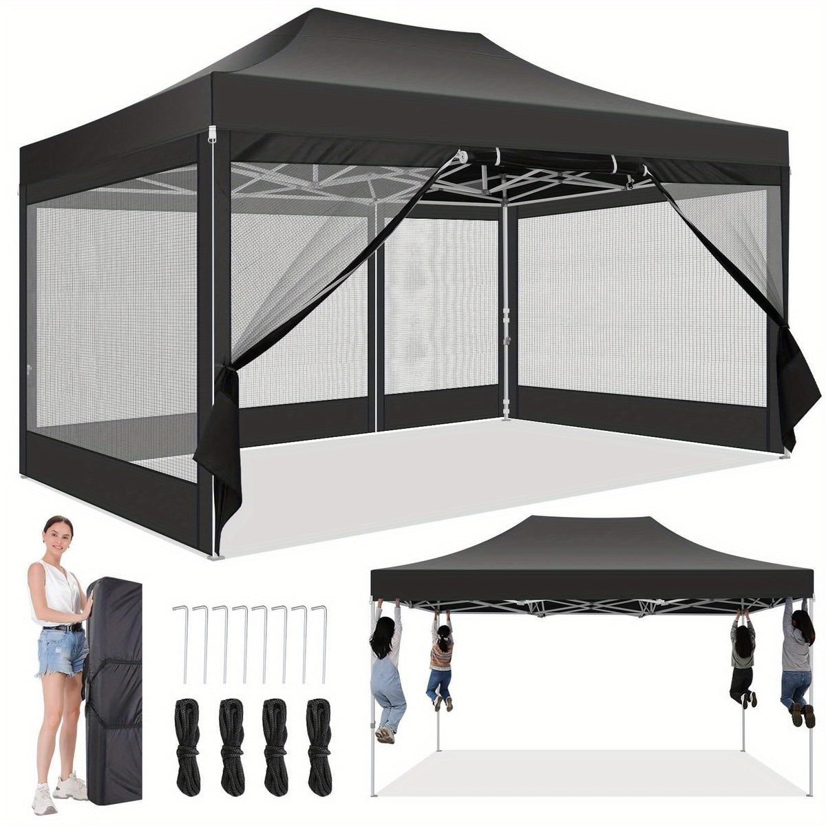 10x15ft Pop Up Tent, Canopy with Side Walls and Mesh, Includes Handbag, Enhanced Construction for Strength & Stability, Easy Setup, Perfect for Parties in Gardens, Lawns, Terraces, and Outdoor Festivals