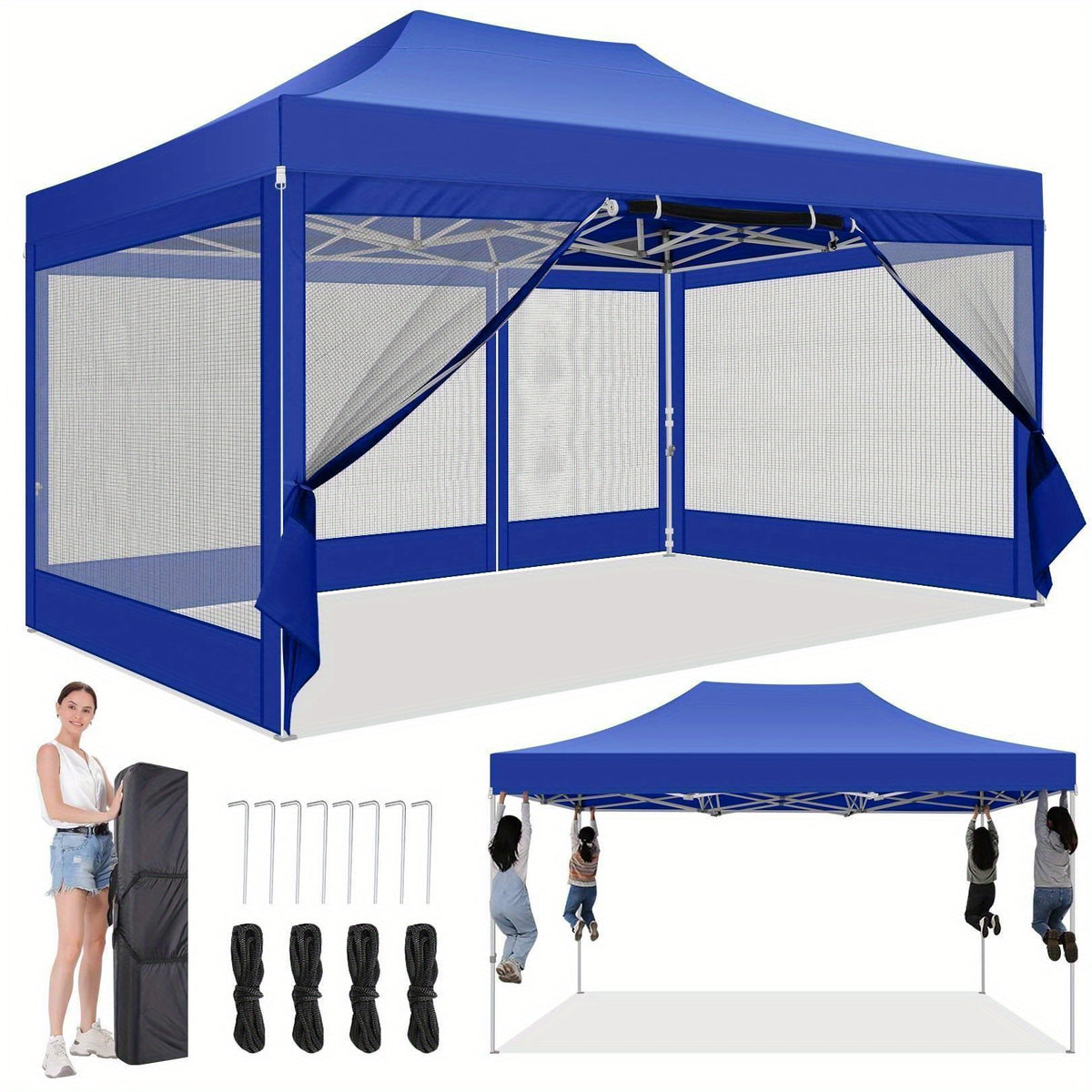 10x15ft Pop Up Tent, Canopy with Side Walls and Mesh, Includes Handbag, Enhanced Construction for Strength & Stability, Easy Setup, Perfect for Parties in Gardens, Lawns, Terraces, and Outdoor Festivals