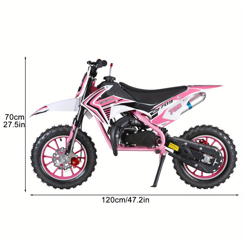 A 47.24*27.56 Inch - Mini Motorcycle 49cc 2-stroke - Off-road Gas-powered Off-road - Off-road Mini Pocket Motorcycle - With Front And Rear Disc Brakes (pink) - Without Battery