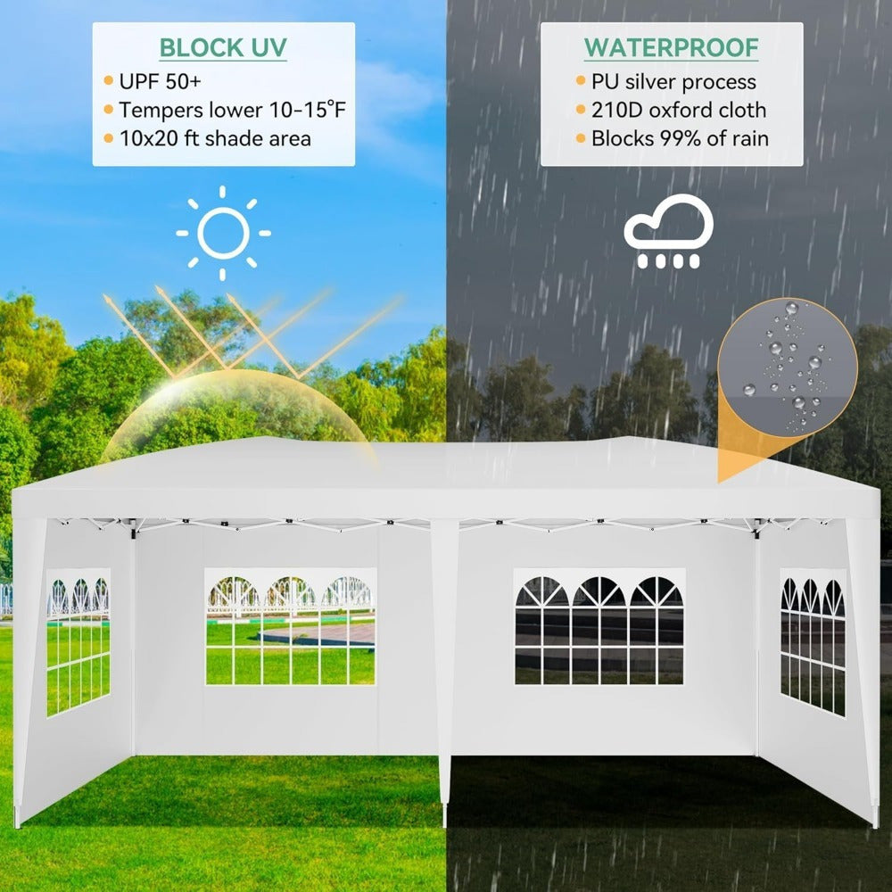 10x20 Pop Up Canopy with 6 Sidewalls, Waterproof Canopy Outdoor Event Shelter UPF 50+ Gazebo Portable Tents for Parties Beach Camping Wedding Commercial