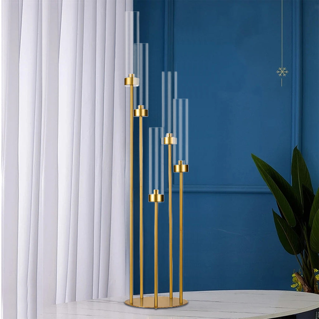10 Sets Acrylic Candelabra Centerpieces 39.4" Tall Clear Candle Holders Pillar Taper Candlestick with Lampshades 5 Arm Floor Candelabra Stand for Wedding Christmas Ceremony Dinner Party Halloween Christmas