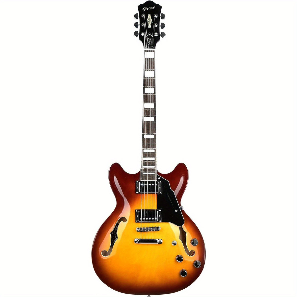 Grote Full Scale Electric Guitar Semi-Hollow Body Guitar Stainless Steel Frets (Vintage Sunburst)