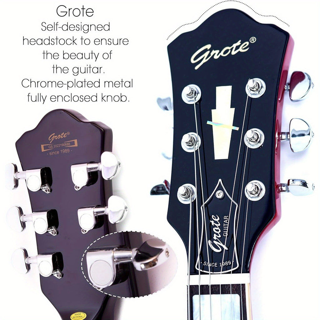 Grote Full Scale Electric Guitar Semi-Hollow Body Guitar Stainless Steel Frets (Vintage Sunburst)