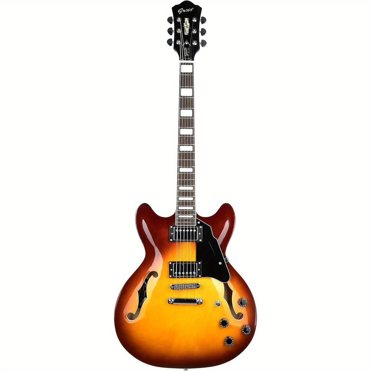 Semi-Hollow Electric Guitar, Grote Full-Scale Model with Stainless-Steel Frets and Vintage Sunburst Finish