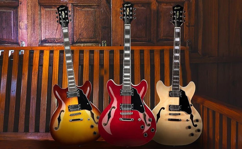 Grote Full Scale Electric Guitar Semi-Hollow Body Guitar Stainless Steel Frets (Vintage Sunburst)