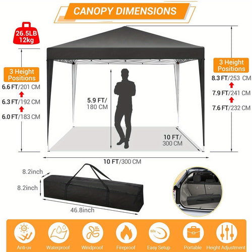 10 x 10 ft Pop-Up Tent with Waterproof Cover and UV Protection for Beach Shade and Outdoor Events