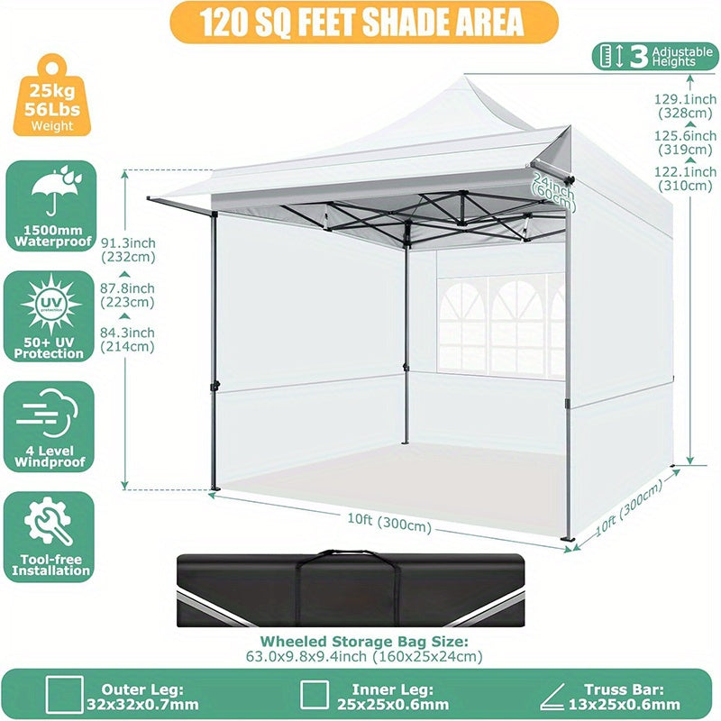 SANOPY 10x10ft Pop-up Awning with Side Wall, Heavy Duty Awning with Float, Commercial Event Tent, Easy to Set Up, Wind and Water Proof All Season, with Tote, Sun Protection