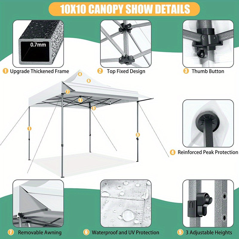 SANOPY 10x10ft Pop-up Awning with Side Wall, Heavy Duty Awning with Float, Commercial Event Tent, Easy to Set Up, Wind and Water Proof All Season, with Tote, Sun Protection