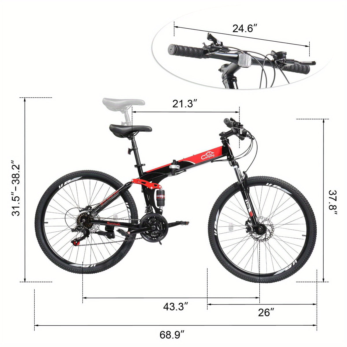 Folding 21 Shimano Speed 26" Wheel Riding Mountain Bike, Steel Frame Trail Road Bicycle, for Men and Women