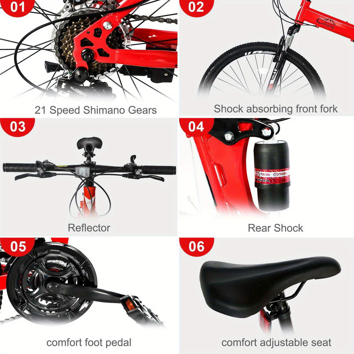 Folding 21 Shimano Speed 26" Wheel Riding Mountain Bike, Steel Frame Trail Road Bicycle, for Men and Women