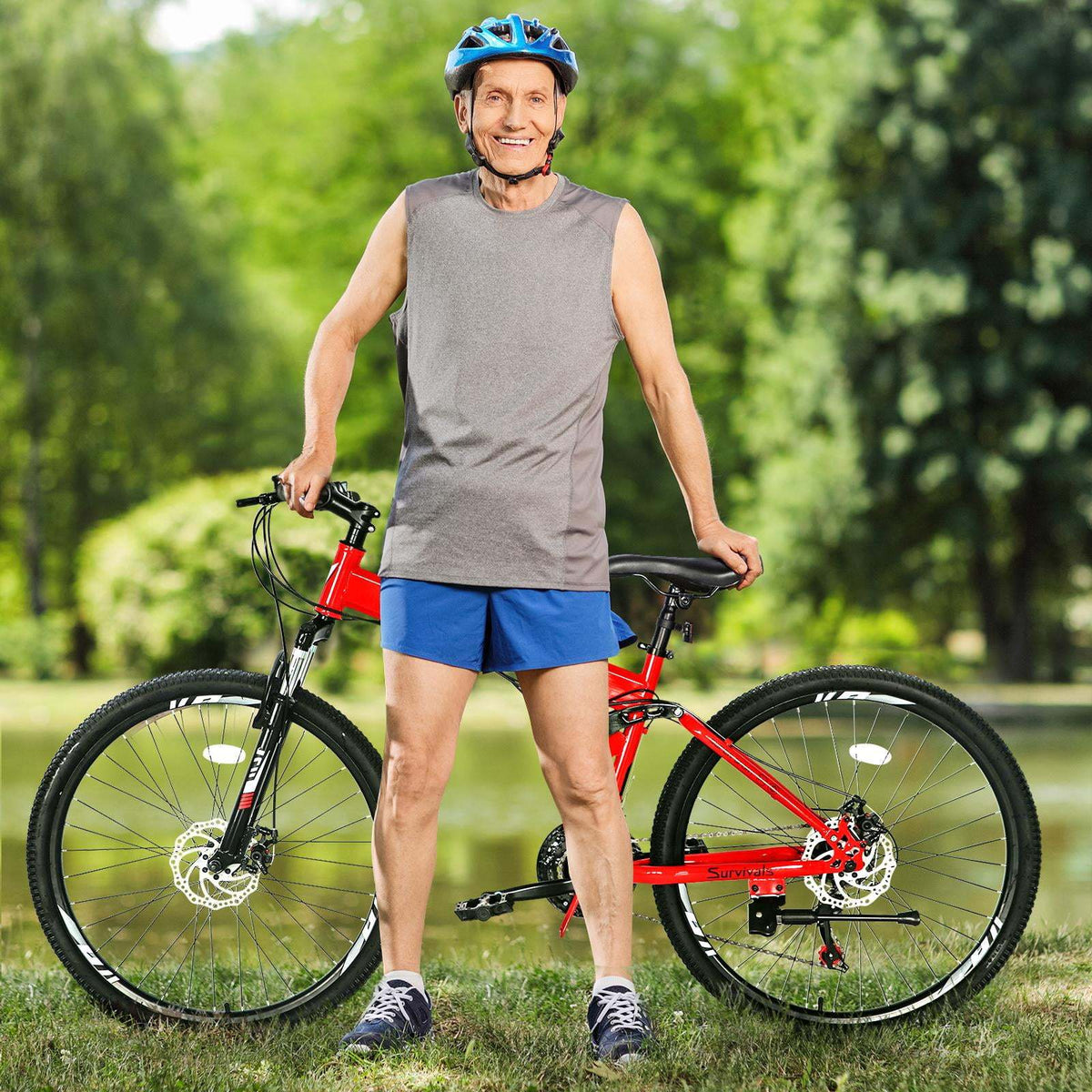 Folding 21 Shimano Speed 26" Wheel Riding Mountain Bike, Steel Frame Trail Road Bicycle, for Men and Women