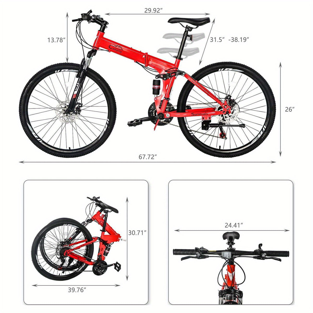 Folding 21 Shimano Speed 26" Wheel Riding Mountain Bike, Steel Frame Trail Road Bicycle, for Men and Women