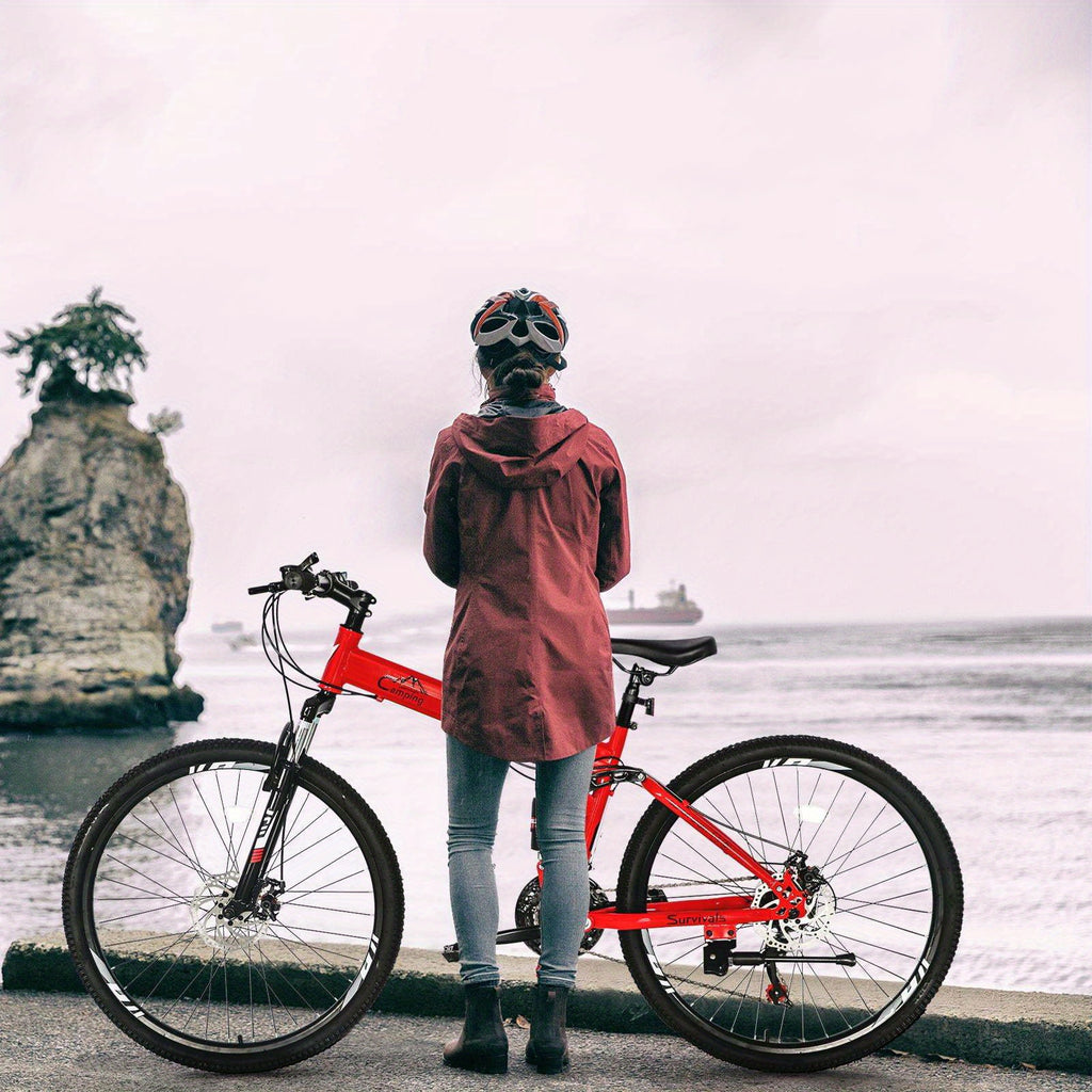 Folding 21 Shimano Speed 26" Wheel Riding Mountain Bike, Steel Frame Trail Road Bicycle, for Men and Women