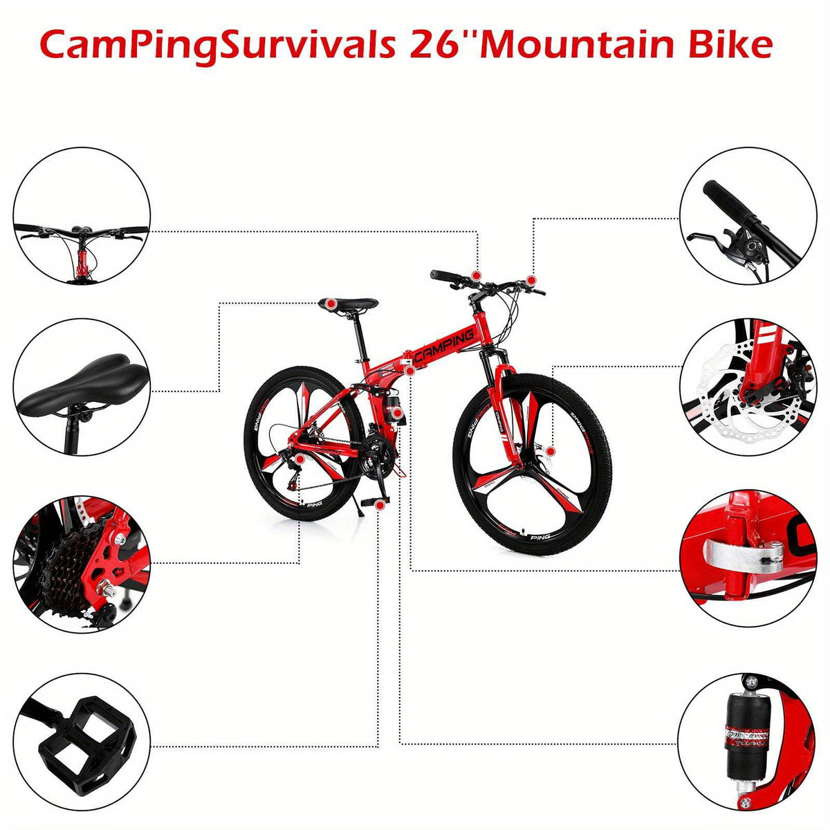 26-Inch Collapsible Mountain Bike, Shimano 21-Speed MTB Bicycle Designed for Adults