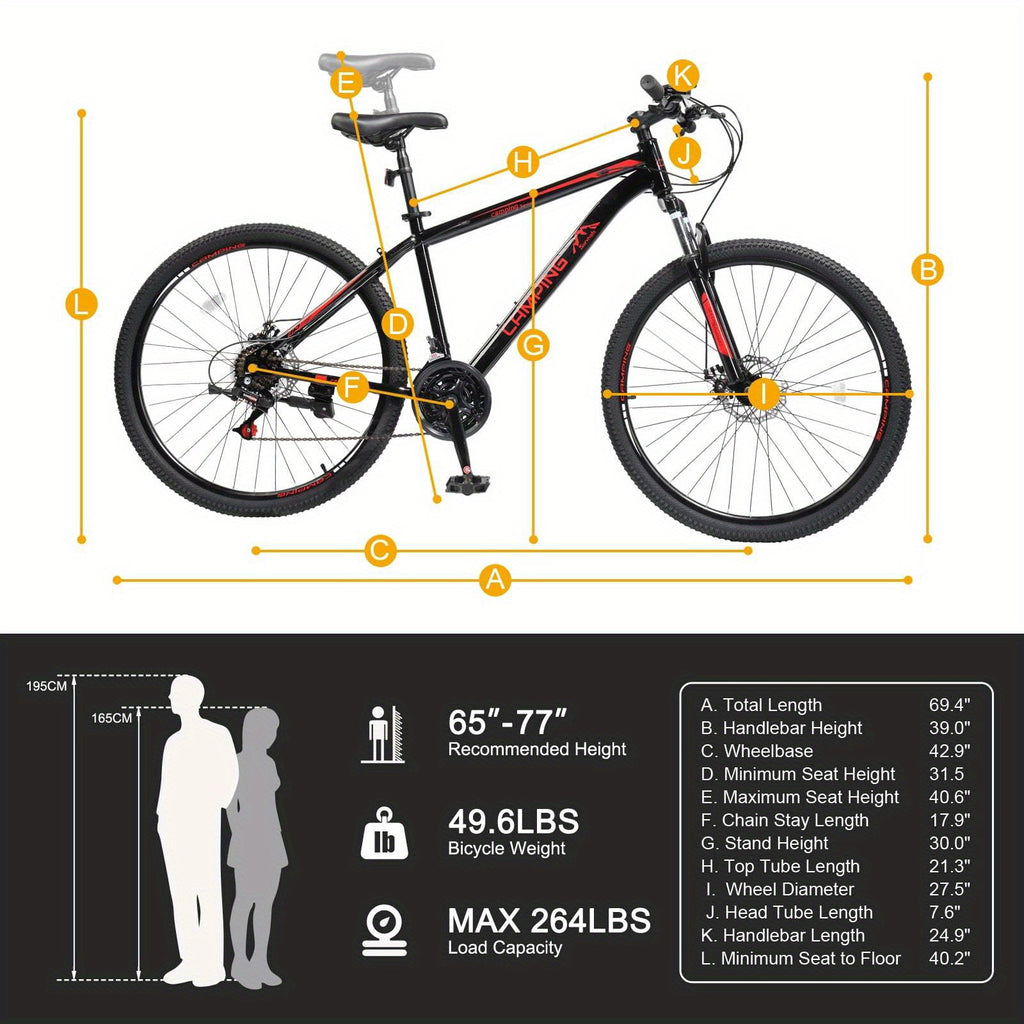 27.5in Mountain Bike 21 Speed for Adult with Disc Brakes & Suspension