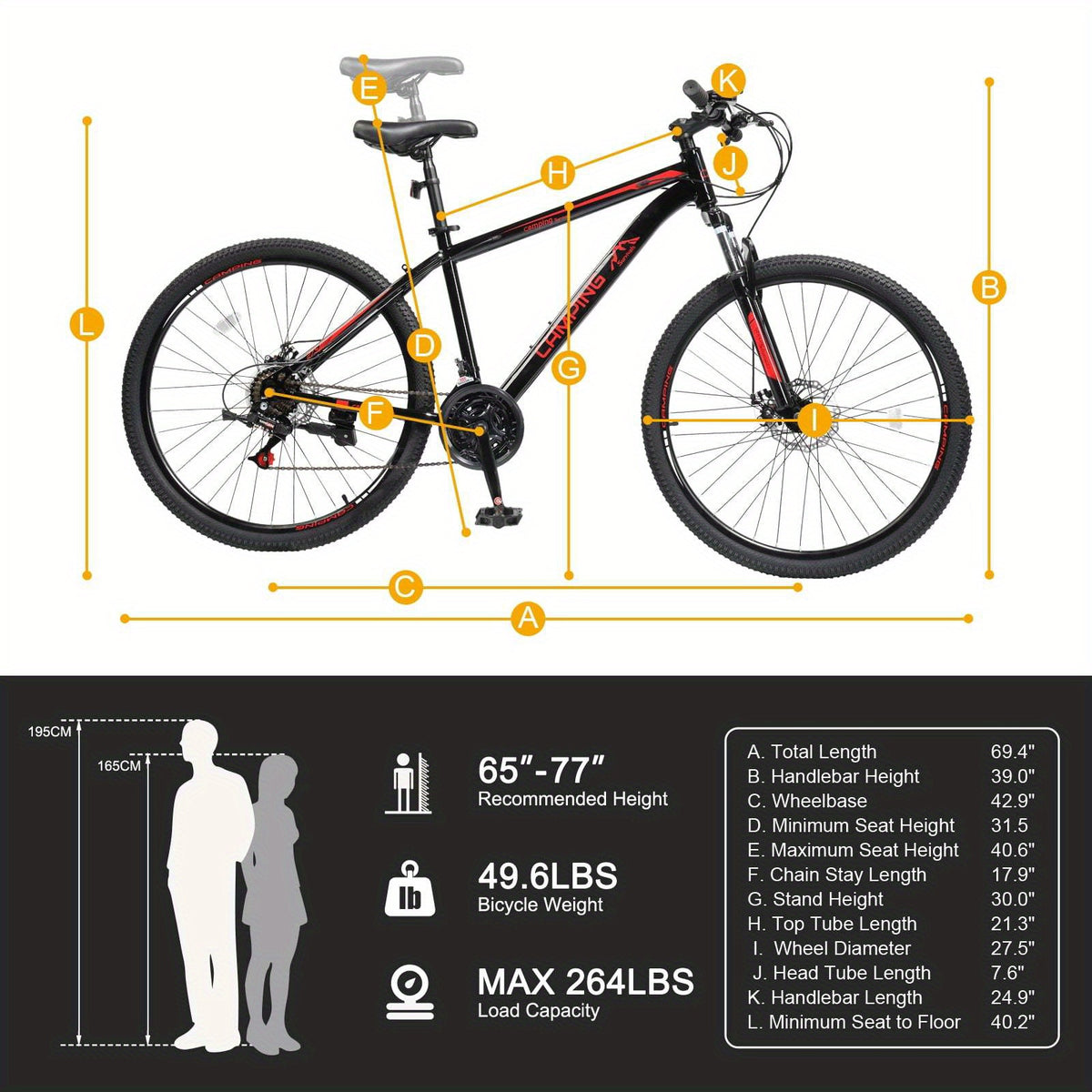27.5in Mountain Bike 21 Speed for Adult with Disc Brakes & Suspension