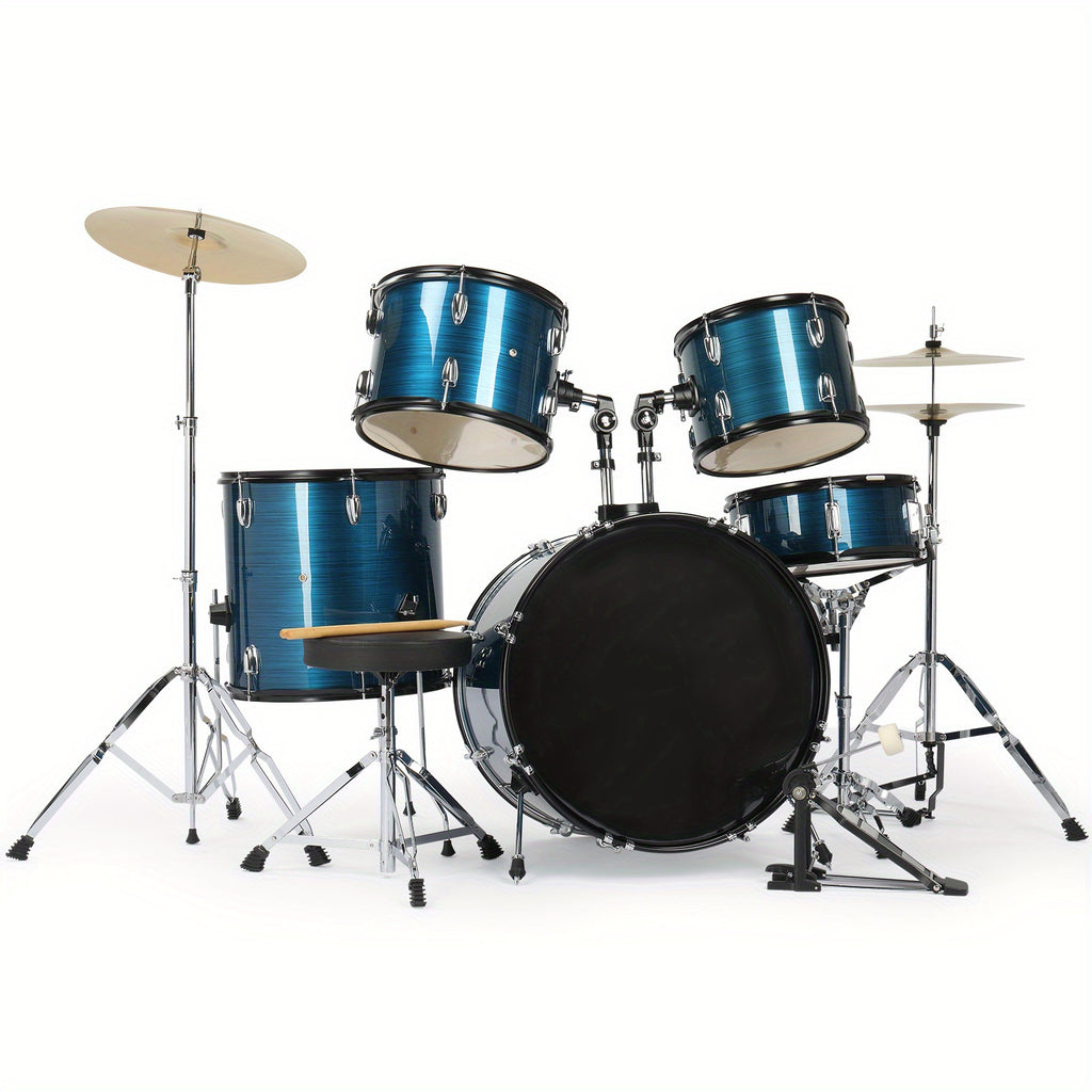 Full Size Adult Drum Set 5pcs Black with Bass Drum, Two Tom Drum, Snare Drum, Floor Tom, 16" Ride Cymbal, 14" Hi-hat
