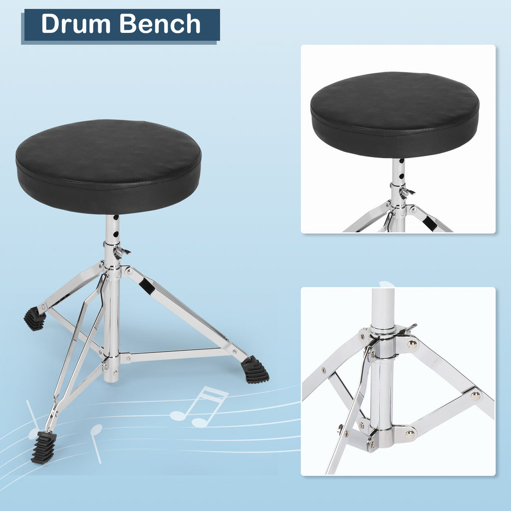 Full Size Adult Drum Set 5pcs Black with Bass Drum, Two Tom Drum, Snare Drum, Floor Tom, 16" Ride Cymbal, 14" Hi-hat
