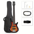 Full Size GIB 6 String H-H Pickup Electric Bass Guitar Bag Strap Pick Connector Wrench Tool Sunset Color