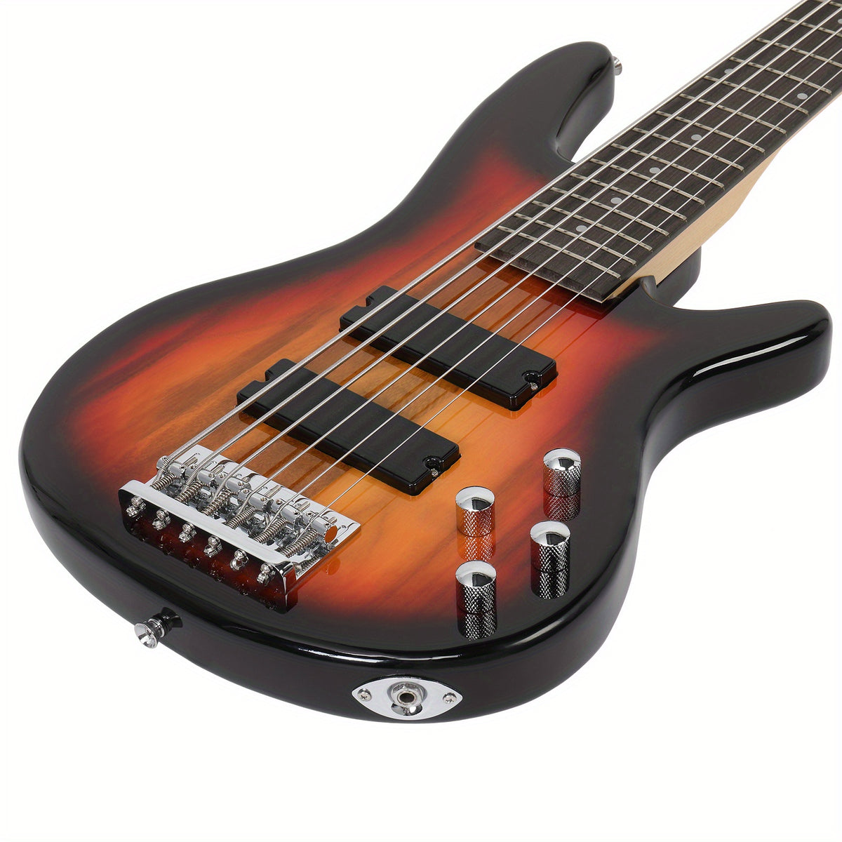 Full Size GIB 6 String H-H Pickup Electric Bass Guitar Bag Strap Pick Connector Wrench Tool Sunset Color