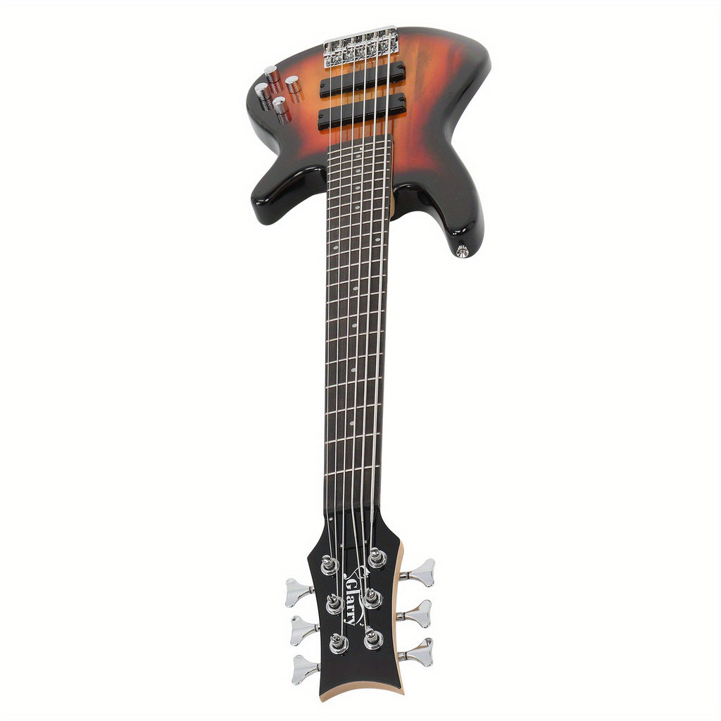 Full Size GIB 6 String H-H Pickup Electric Bass Guitar Bag Strap Pick Connector Wrench Tool Sunset Color