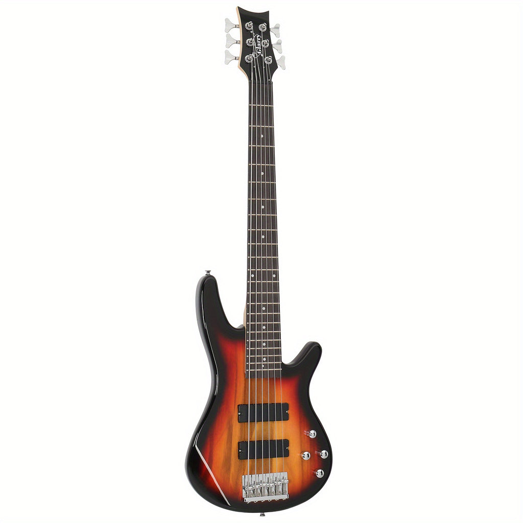Full Size GIB 6 String H-H Pickup Electric Bass Guitar Bag Strap Pick Connector Wrench Tool Sunset Color