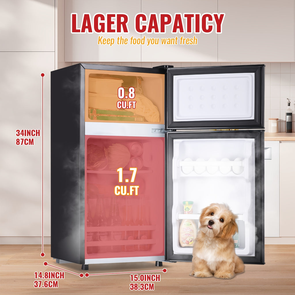 2.5/3.5/4.5 Cu.Ft Mini Fridge with Freezer, Commercial Double Door Compact Refrigerator with Adjustable Thermostat and Shelves,Small Fridge with Large Capacity, Perfect for Bedroom, Dorm, Home, Office