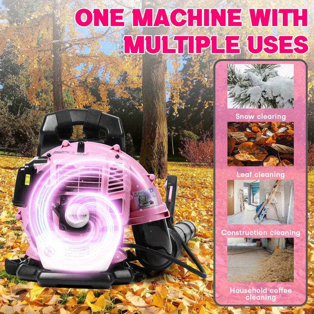 1pc Pink 52CC 2-Stroke Backpack Gas Leaf Blower, 550 CFM High Velocity Metal Blower for Lawn Care and Home Debris Removal, Manual Start, No Battery Required