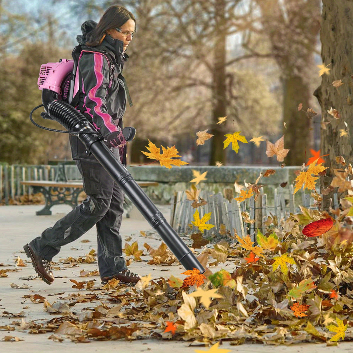 1pc Pink 52CC 2-Stroke Backpack Gas Leaf Blower, 550 CFM High Velocity Metal Blower for Lawn Care and Home Debris Removal, Manual Start, No Battery Required