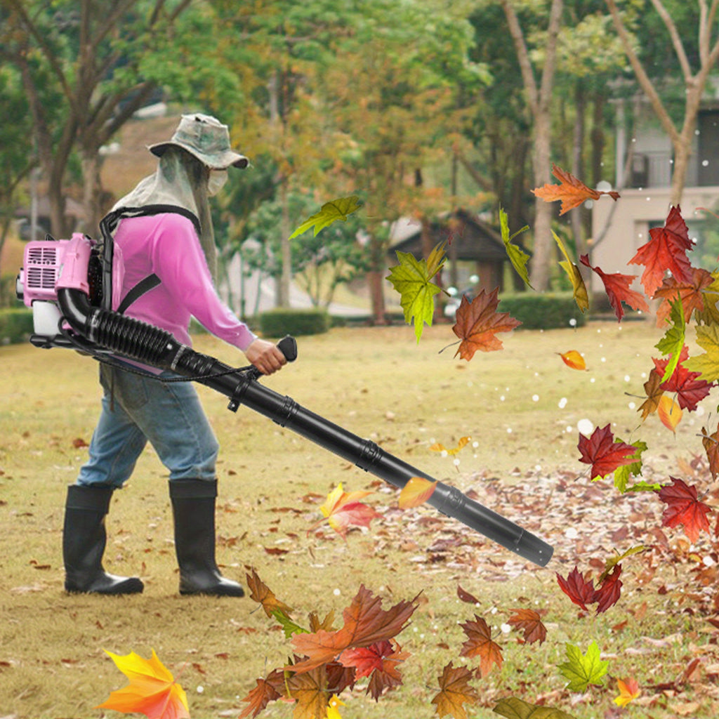 1pc Pink 52CC 2-Stroke Backpack Gas Leaf Blower, 550 CFM High Velocity Metal Blower for Lawn Care and Home Debris Removal, Manual Start, No Battery Required