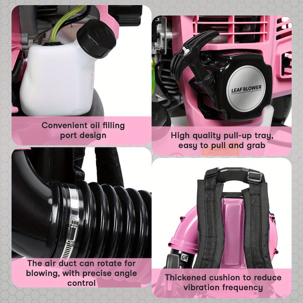 1pc Pink 52CC 2-Stroke Backpack Gas Leaf Blower, 550 CFM High Velocity Metal Blower for Lawn Care and Home Debris Removal, Manual Start, No Battery Required